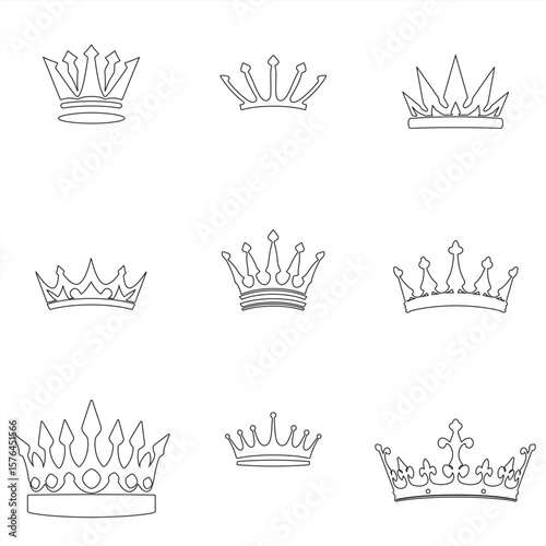 set of crowns vector line art bundle pack collection 