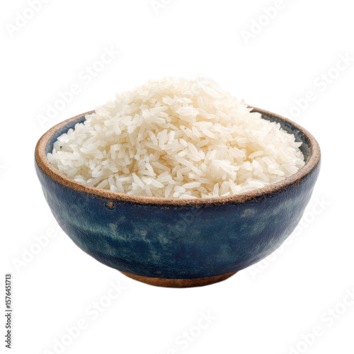 Bowl of white rice is sitting on a white background