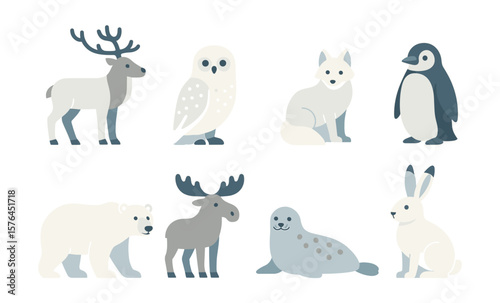 Winter wildlife icons featuring deer, owl, fox, and more for seasonal designs