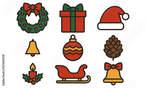 Festive winter holiday icons collection for seasonal design and decoration