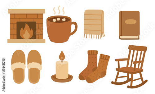 Cozy winter essentials: warmth and comfort with blankets, hot cocoa, and more for seasonal decor