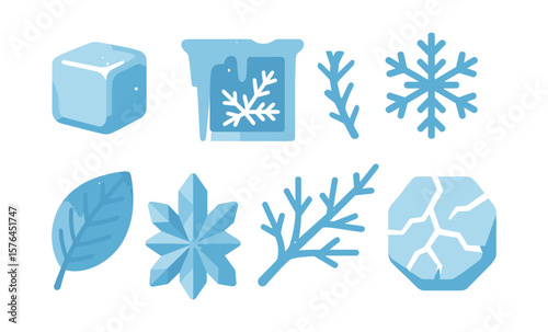 Frozen elements icons collection for winter design and decoration