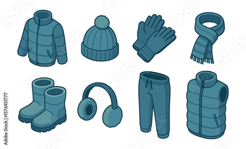 Winter clothing icons collection for seasonal design and fashion projects