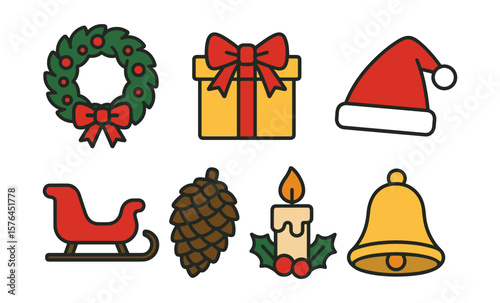 Festive winter holiday icons collection for seasonal decorations and designs