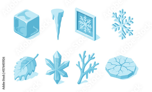 Isometric frozen elements collection for winter design projects