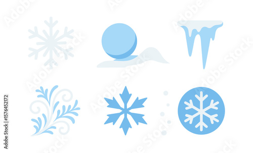 Winter elements with snowflake and ice icons for seasonal design projects