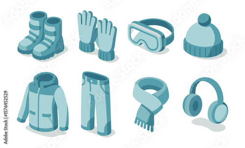 Isometric winter snow gear icons for digital and print design projects