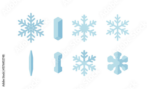 Unique snowflake icon set for winter design and holiday decorations