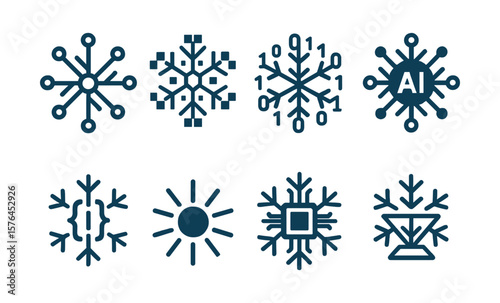 Futuristic tech snowflakes for modern design and winter themes