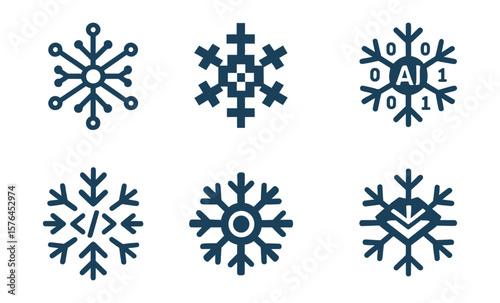 Futuristic tech snowflakes design for digital winter themes