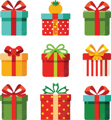 Christmas gift box Icons vector bundle Set  silhouette bundle set vector A collection of 9 black gift box silhouettes in including jumping, standing, sitting, and digital use with white background 
