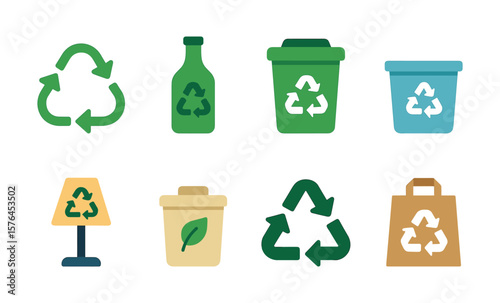 Recycling icons set featuring eco-friendly symbols for sustainability and waste management design