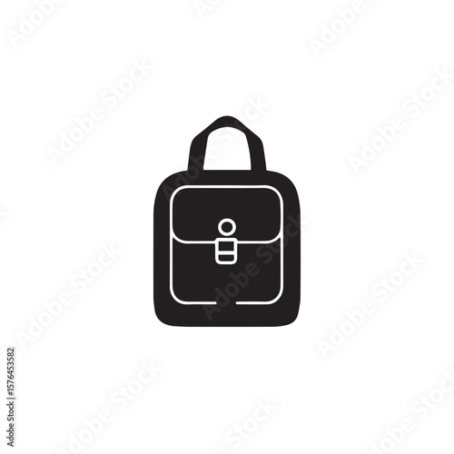 Black and white of satchel with handle and button closure