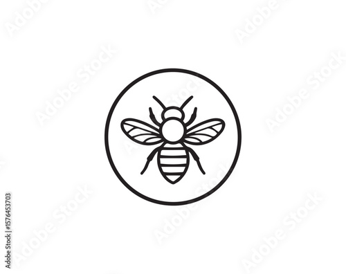 Black outlined icon of a honey bee inside a circle on white