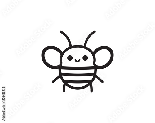 Simple black outline drawing of a cute cartoon bee on a white background