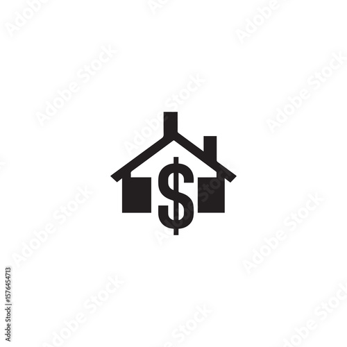 Black silhouette of a house with a dollar sign inside on white background