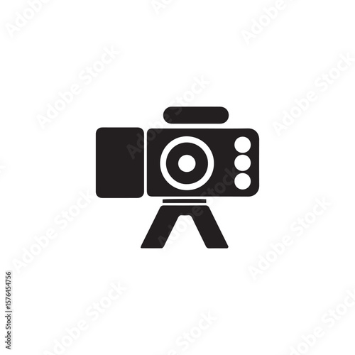 Black Video Camera Icon on Tripod Stand Photography and Videography Symbol