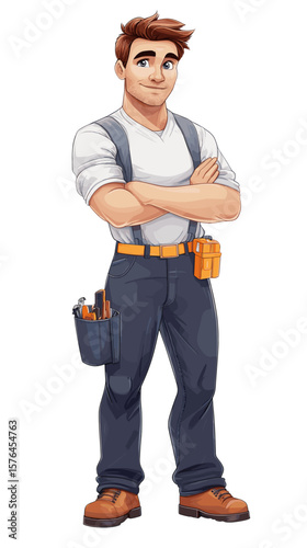 Young male carpenter standing confidently with crossed arms  