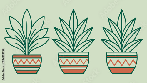 Vector graphic of decorative potted plants for eco-friendly design and nature-themed projects