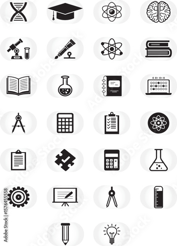 Black Science and Education Icons Set vector