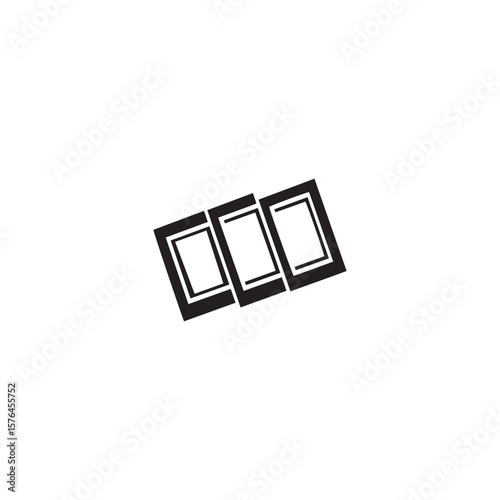 Three interconnected black frames with white fill against white background icon