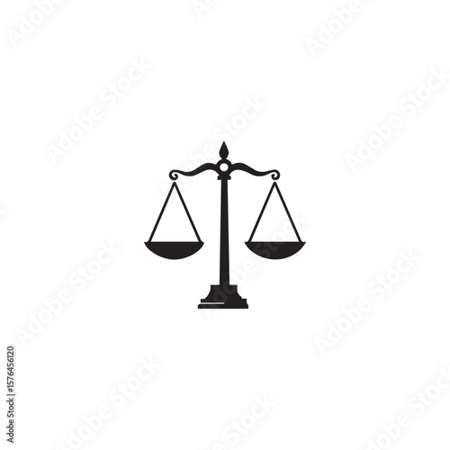 Black Justice Scales Icon Law, Balance, Legal Symbol on White Background