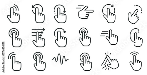 Collection of white icons of hands with a clickable finger. The icons are arranged in a grid and are all pointing in different directions