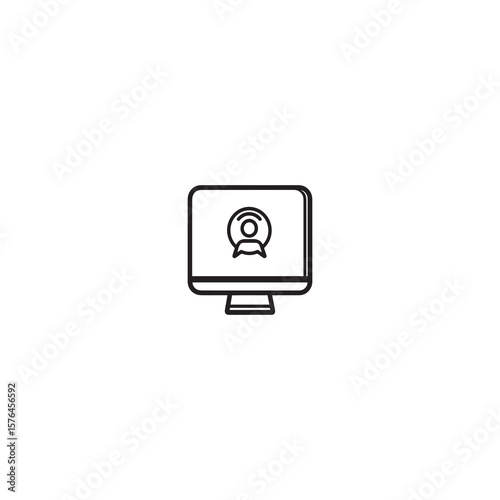 Computer Monitor Webcam Outline Icon on White Background, Minimalist Design