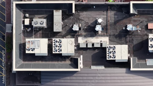 Top down of a Commercial Rooftop with HVAC Fans