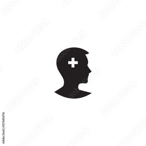 Head Silhouette With Cross Symbol Mental Health Awareness Icon