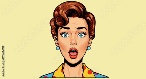 Astonished Woman Pop Art Illustration Surprised Expression, Retro Style
