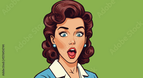 Astonished Woman Pop Art Illustration Retro Style Surprise