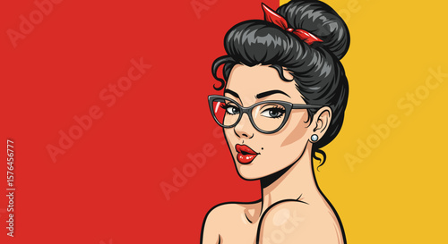 Retro Pop Art Woman with Glasses Vintage Style Illustration