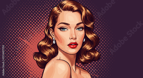 Vintage Hollywood Glamour Retro Pin-Up Girl Illustration