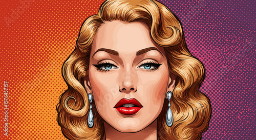 Vintage Glamour Retro Blonde Woman Pop Art Portrait Illustration