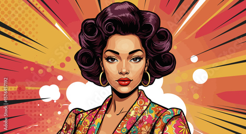 Retro Pop Art Portrait of a Confident Woman with Voluminous Hair