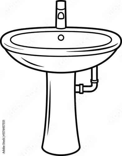 A clean, black and white line drawing of a pedestal bathroom sink.