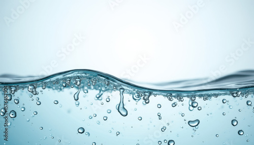 Dynamic Water Surface with Bubbles, Underwater Photography, Calm Environment, Vibrant Colors, Close-Up View
