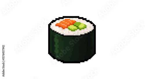 Pixel Art Sushi Roll Delicious Japanese Cuisine Illustration