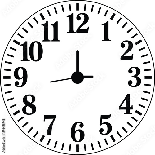 Simple Black and White Clock Showing a Specific Time