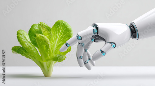 robotic fingers gently pulling damaged leaf from hydroponic lettuce head