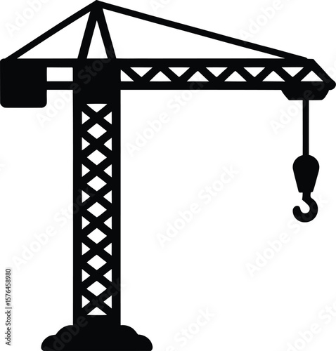 A clean, graphic, black silhouette of a construction crane.