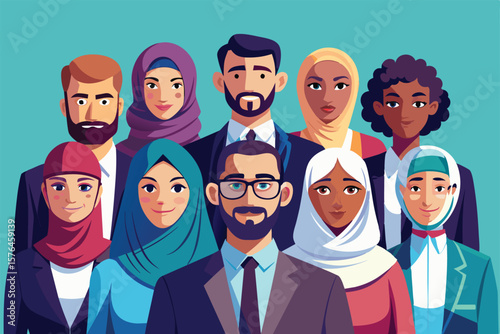 An illustrated group portrait of a diverse, multicultural business team featuring various ethnicities and genders. The characters are depicted standing together, expressing unity and inclusivity.