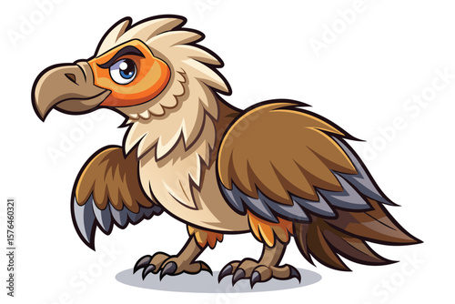 A cute and vibrant cartoon vulture with bright eyes and detailed feathers, designed in vector style. Perfect for educational materials and artistic projects.
