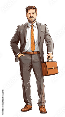Businessman in a suit holding a briefcase and smiling confidently  