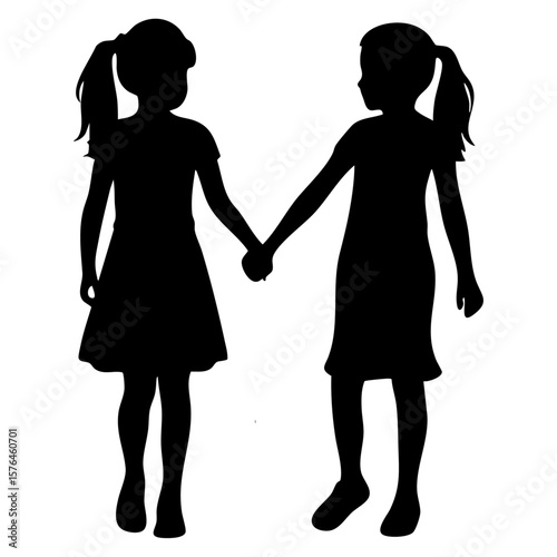 Two girls holding hands silhouette