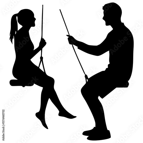 Couple enjoying a swing ride silhouette