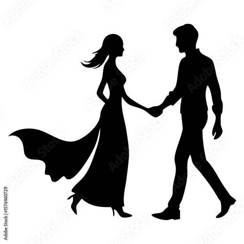 Elegant couple holding hands silhouette