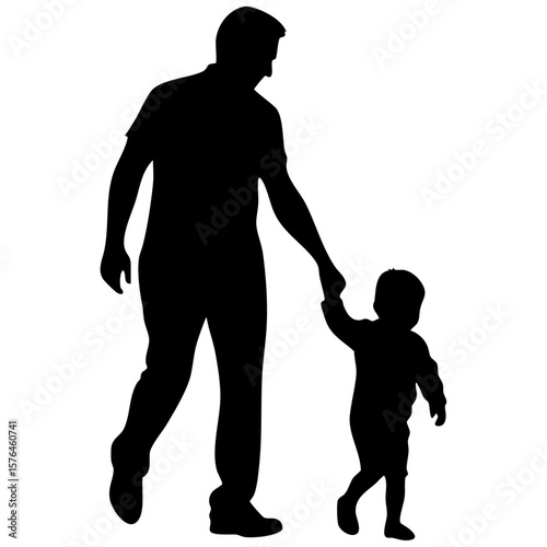 Father and child walking hand in hand silhouette