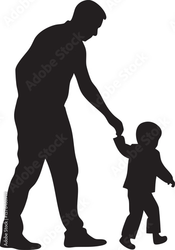 Father and child walking together silhouette